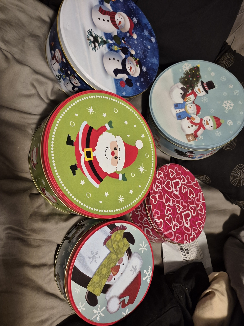 Holiday Decorative Santa and Snowman Cookie Tin Set - Green & Red